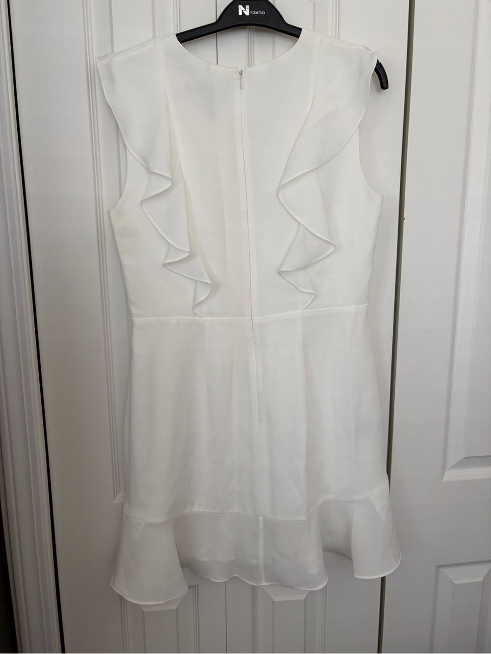 BCBGMaxAzria White Ruffle V-Neck Mini Dress - Picture 3 of 4